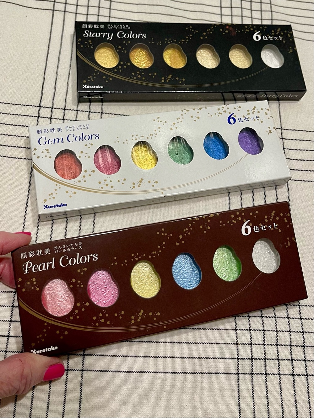 ALL NEW Kuretake Pearl, Gem & Starry Colors Paint Set Trio - Shimmery Metallics